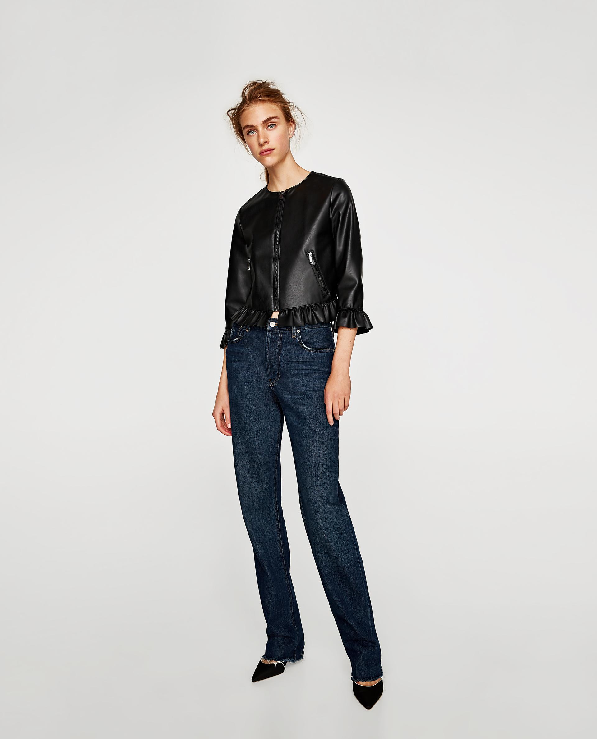 Leather Effect Frilled Jacket