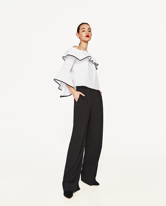POPLIN TOP WITH FRILLED SLEEVES