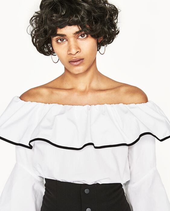 POPLIN TOP WITH FRILLED SLEEVES