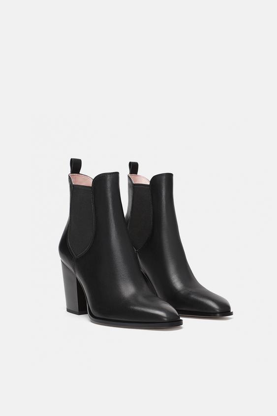 Tagr High Heeled Leather Ankle Boots With Elastic