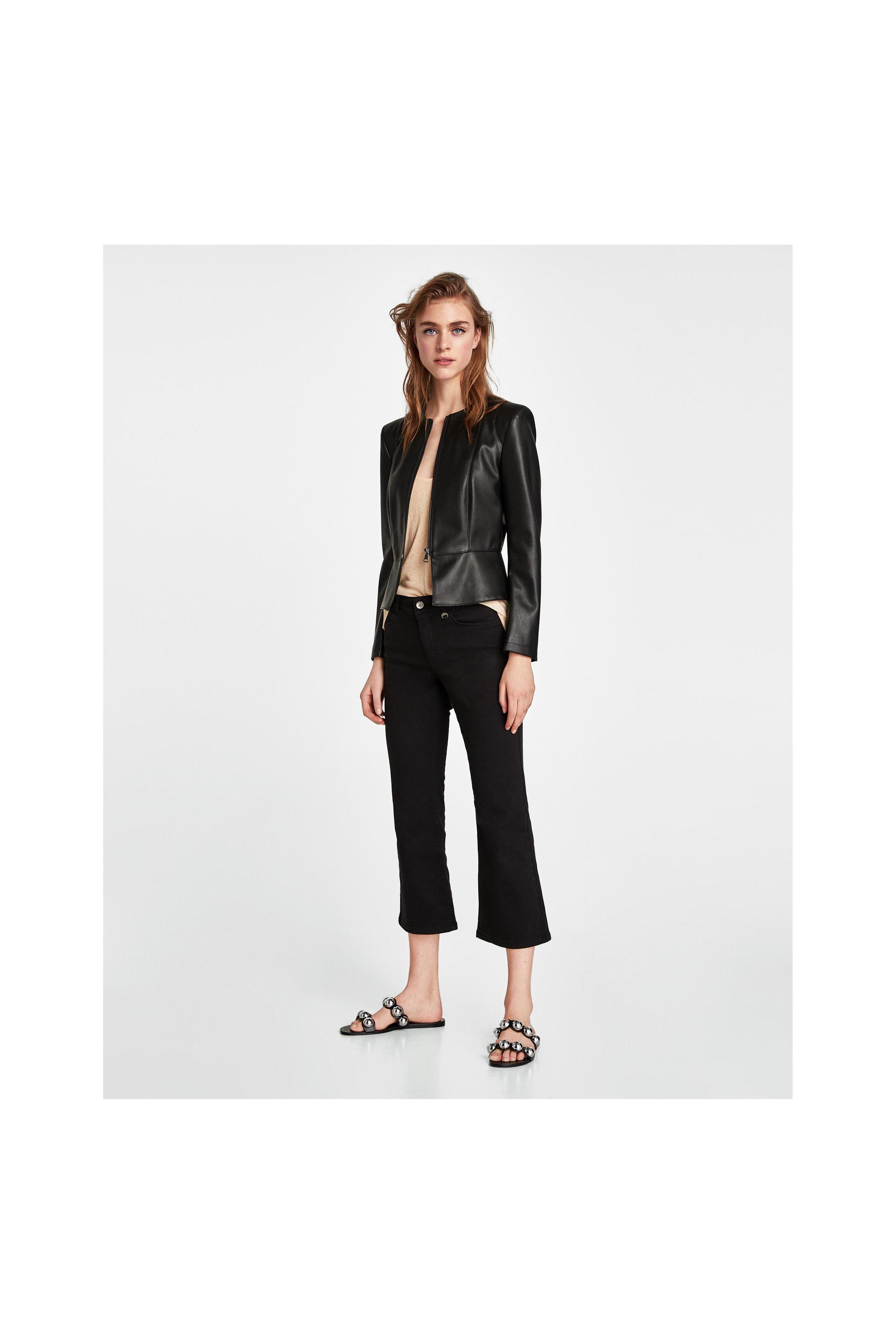 Faux Leather Jacket With Shoulder Pads