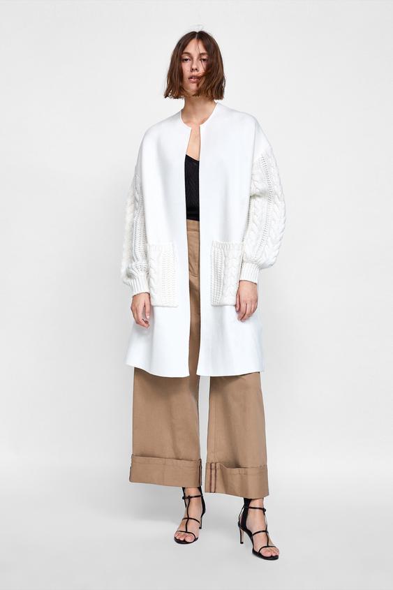 Zara CONTRASTING CABLEKNIT COAT at £69.99 love the brands