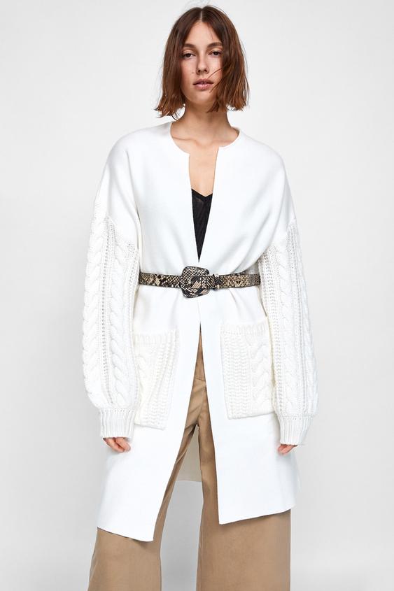 Zara CONTRASTING CABLEKNIT COAT at £69.99 love the brands