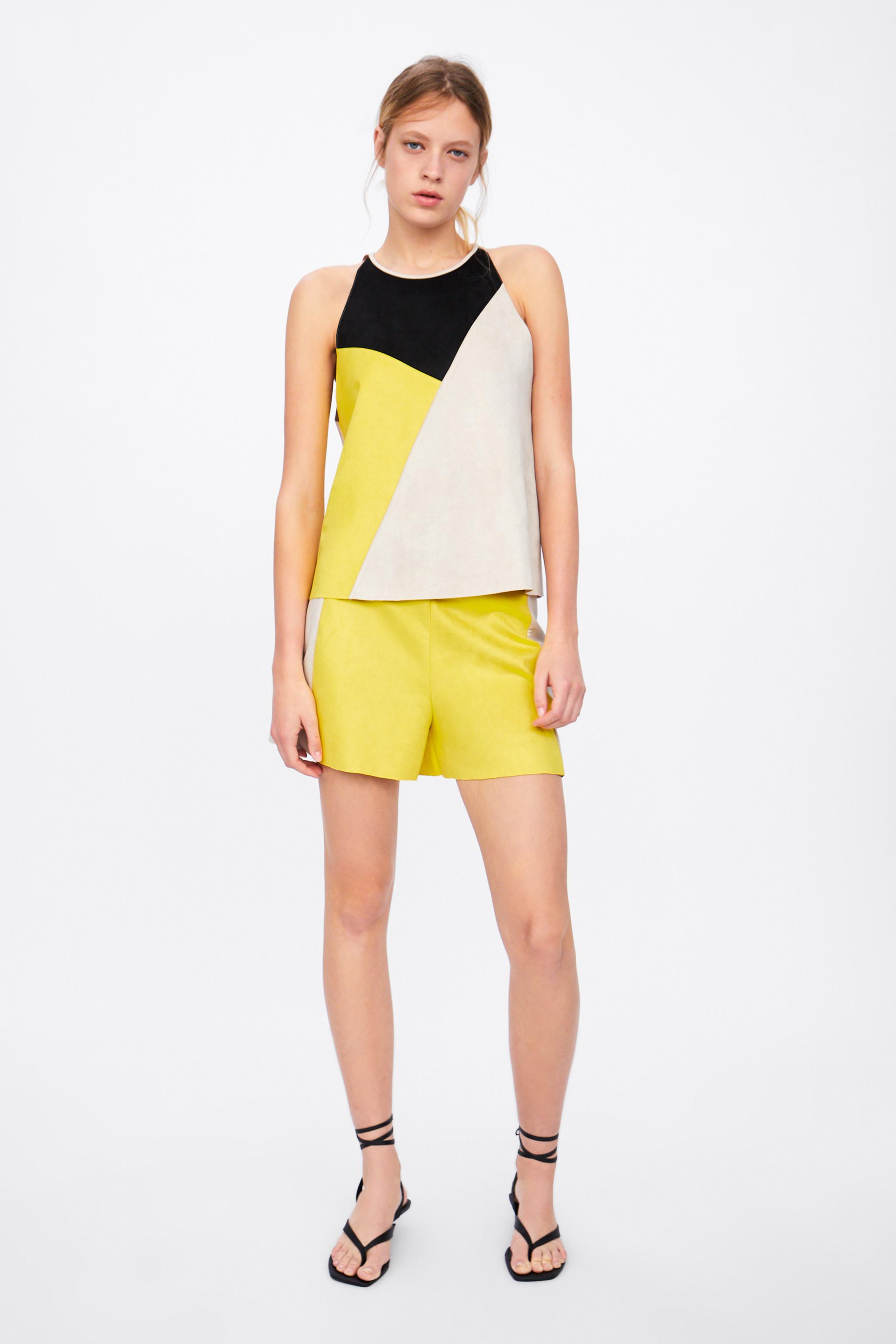 Zara BLOCK COLOR FAUX SUEDE TOP