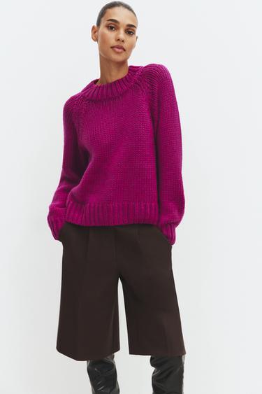 Zara LONG SLEEVE KNIT JUMPER - Dark fuchsia