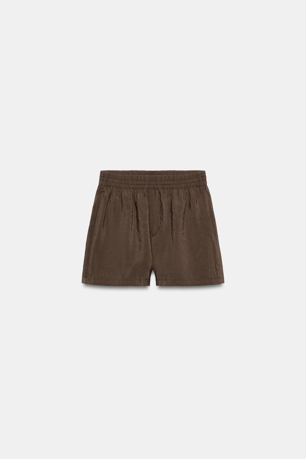 FLOWY SHORTS WITH ELASTIC WAIST — Dark brown
