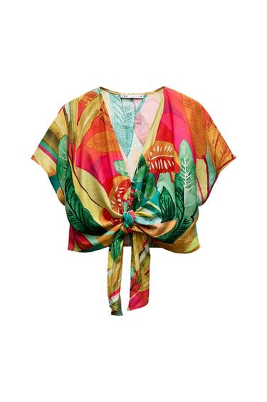 TROPICAL PRINT LINEN BLEND SHIRT