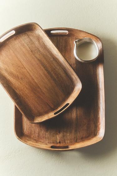 WOODEN TRAY WITH HANDLES - Light beige by Zara - Image 5