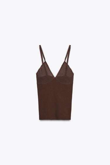 Zara POINTELLE TOP - Brown