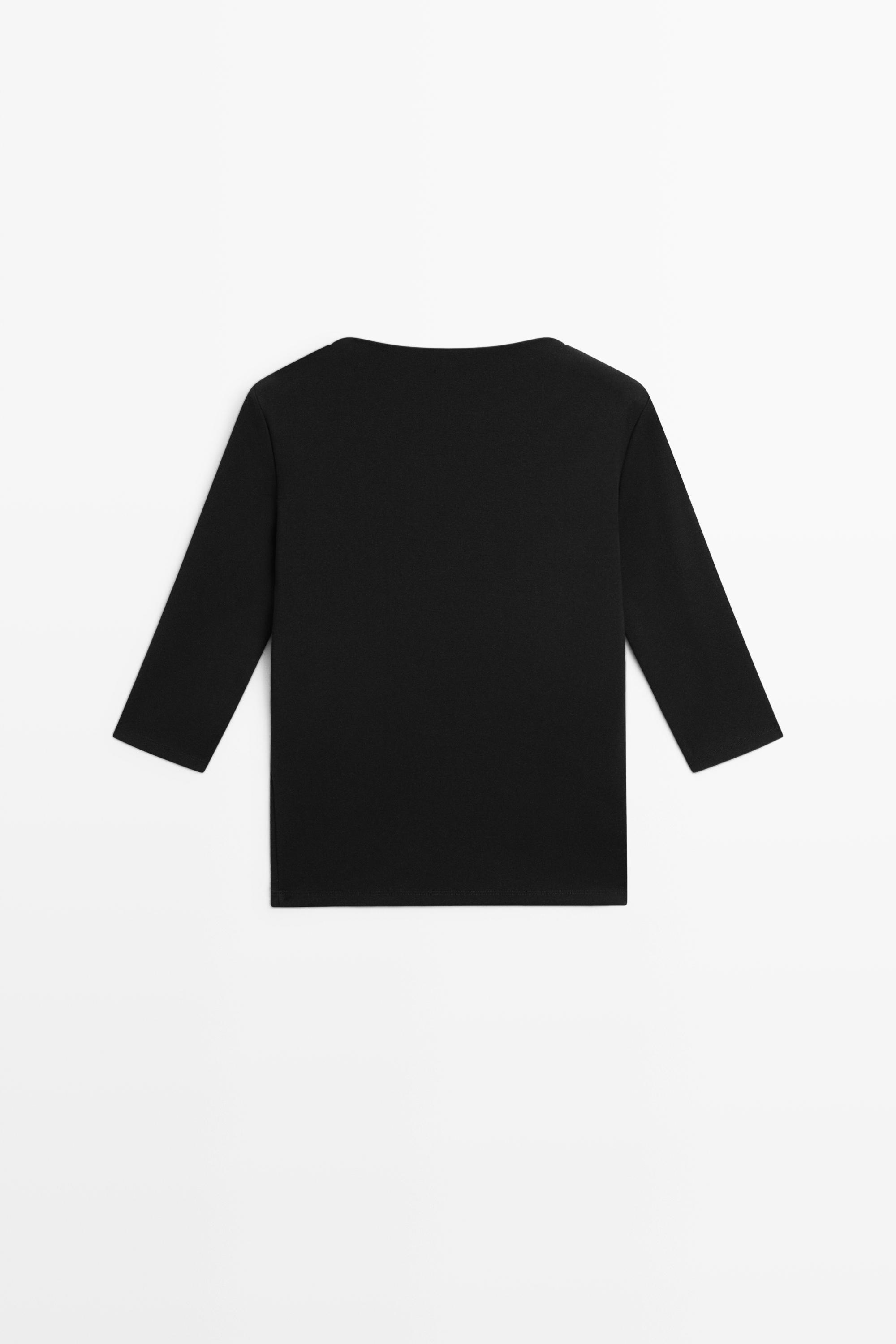 Stretch cotton blend mock neck T-shirt