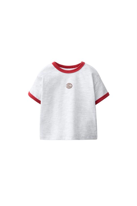 Zara CONTRAST PIPED T-SHIRT - Gray marl - Image 0