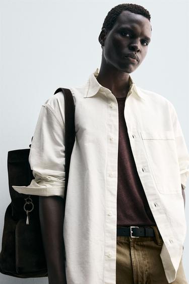 CHEMISE EN COTON ET LIN BRODÉE - Écru de Zara - Image 5