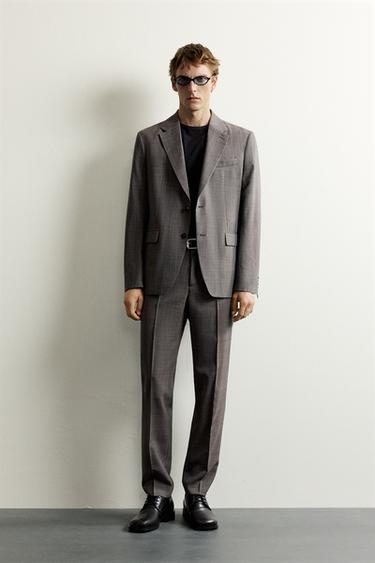 PANTALÓN TRAJE CUADROS CON LANA - marrón vigoré de Zara - Imagen 0