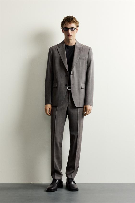 PANTALÓN TRAJE CUADROS CON LANA - marrón vigoré de Zara - Imagen 0