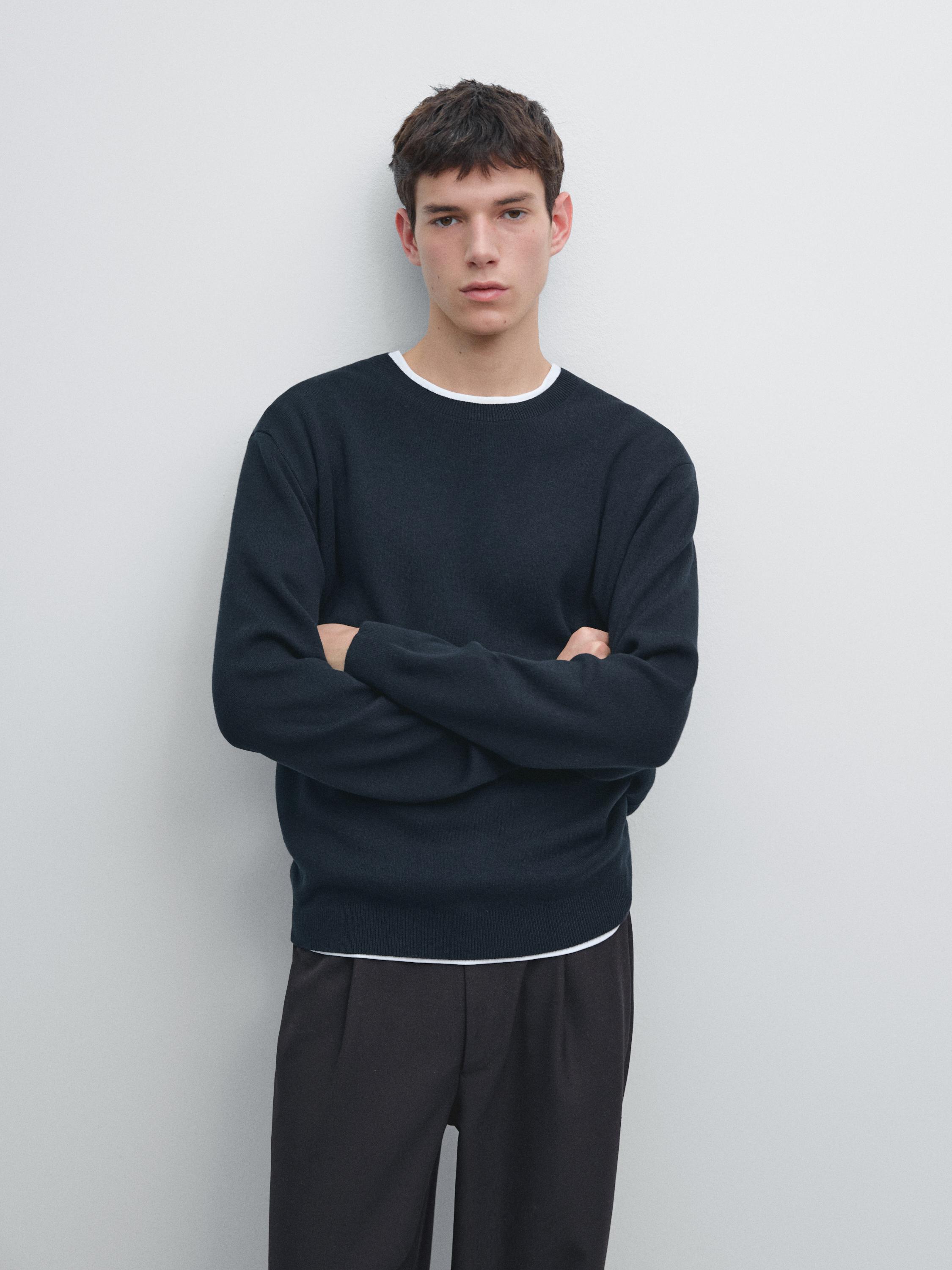 Knit 100% cotton crew neck sweater