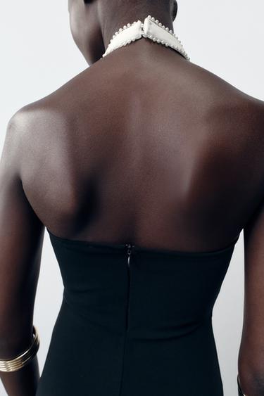 STRETCH MIDI DRESS WITH TIE - Black / White by Zara - Image 5