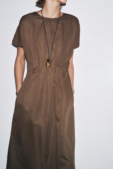 ZW COLLECTION PLEATED MIDI DRESS - Brown by Zara - Image 4