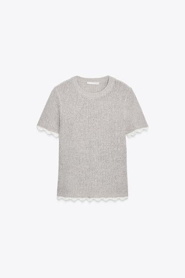 CONTRAST CUT KNIT T-SHIRT - Stone marl by Zara