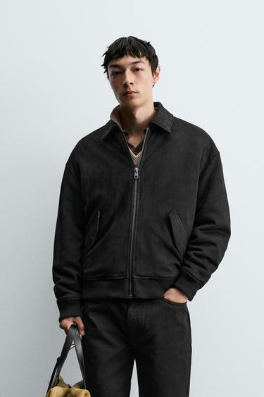 스웨이드 이펙트 퀼팅 점퍼 - Zara 블랙