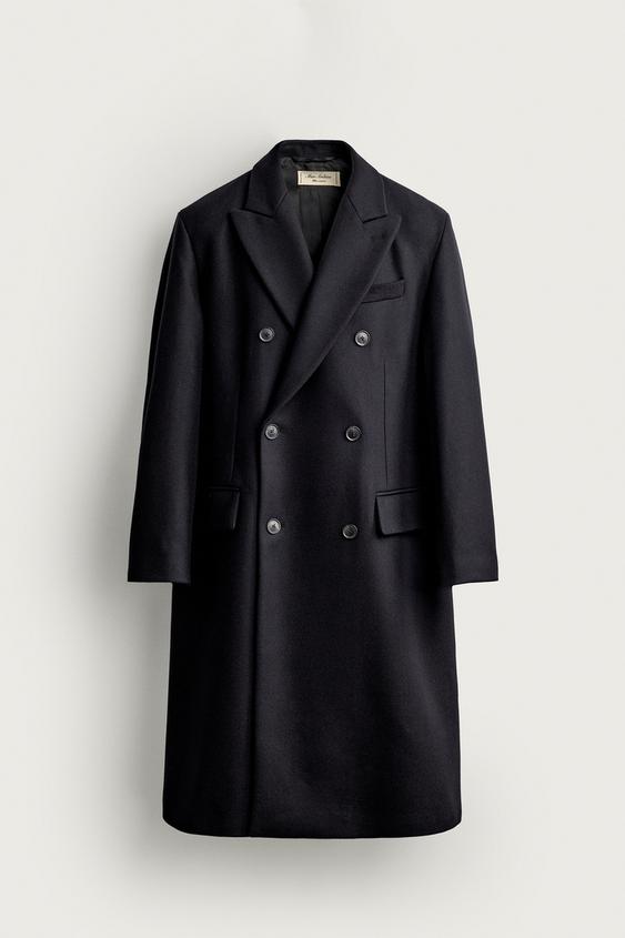 MANTEAU À BOUTONNAGE CROISÉ 100% LAINE - Bleu marine de Zara - Image 0