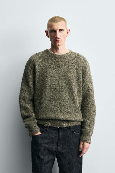 Zara BOUCLÉ TEXTURED SWEATER - Green