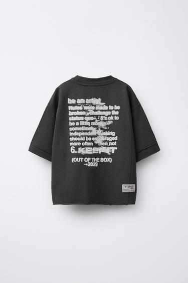 Zara CUT TEXT T-SHIRT - Dark anthracite