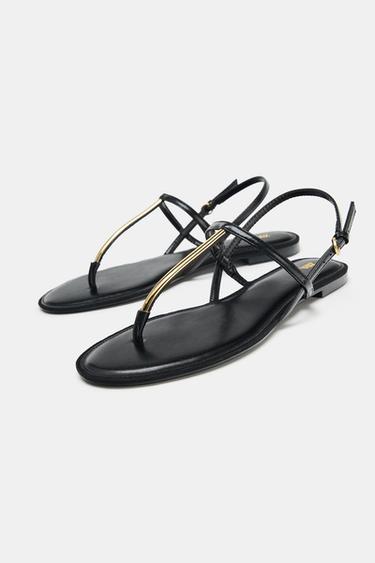 SANDALES PLATES À DÉCOR - Noir de Zara - Image 5