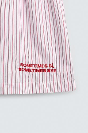 EMBROIDERED POPLIN BOXERS - Ecru / Blue by Zara - Image 4