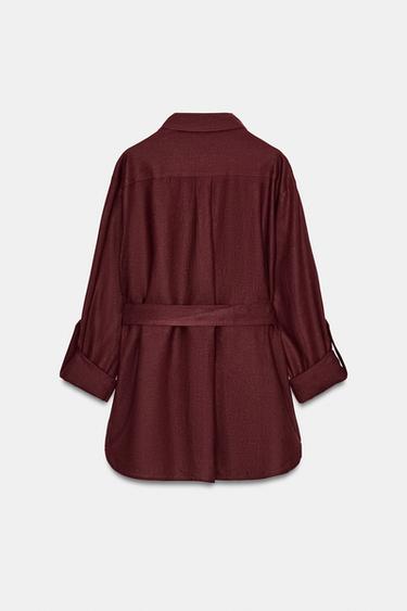 VESTE SAFARI EN LIN AVEC CEINTURE - Bordeaux de Zara - Image 7