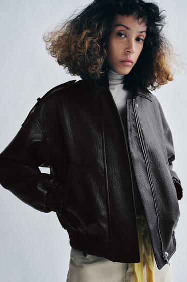 BOMBER MATIÈRE SYNTHÉTIQUE ZW COLLECTION - Bordeaux de Zara - Image 3