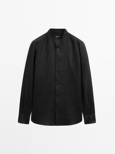 Camisa cuello mao 100% lino - Negro de Zara - Imagen 0