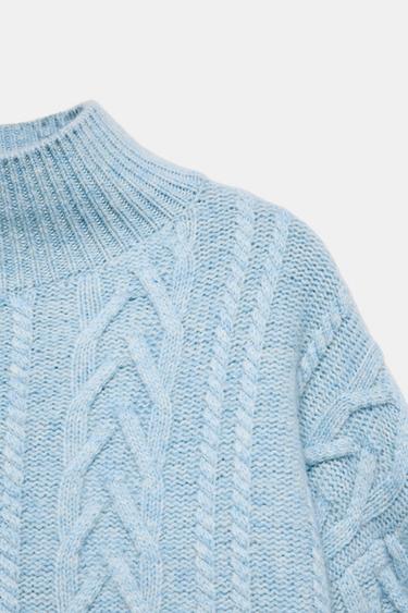 80% WOOL CABLE KNIT JUMPER SKI COLLECTION - Light blue by Zara - Image 8
