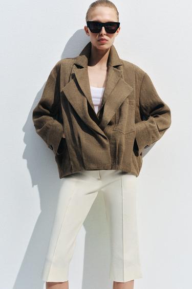 جاكيت بومبر كتان بجيوب ZW COLLECTION - بني فاتح by Zara