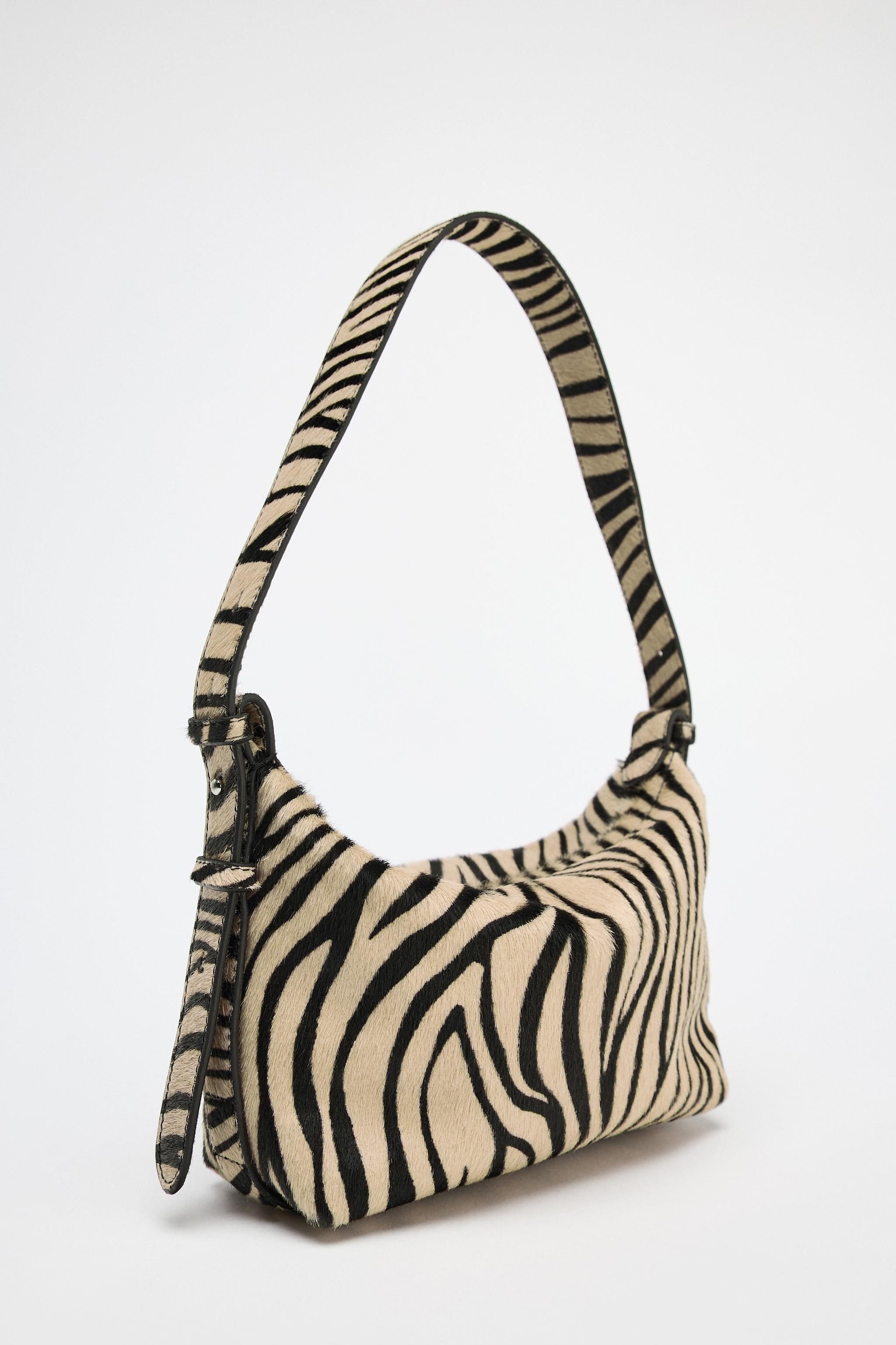 ANIMAL PRINT LEATHER AND HAIR SHOULDER BAG - Zebra | ZARA