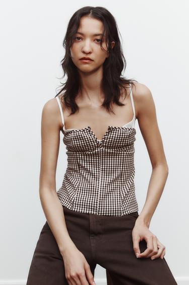 CHECK STRETCH TOP - brown/white by Zara - Image 1