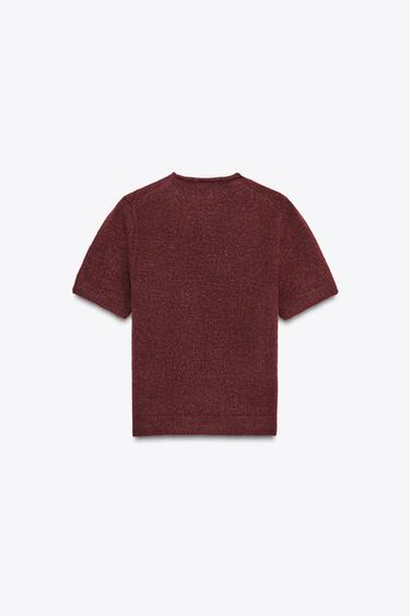 SHORT SLEEVE KNIT SWEATER - Burgundy by Zara - Image 5