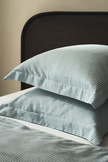 STRIPED FADED SATEEN PILLOWCASE (300 THREAD COUNT) - Blue by Zara - Image 5