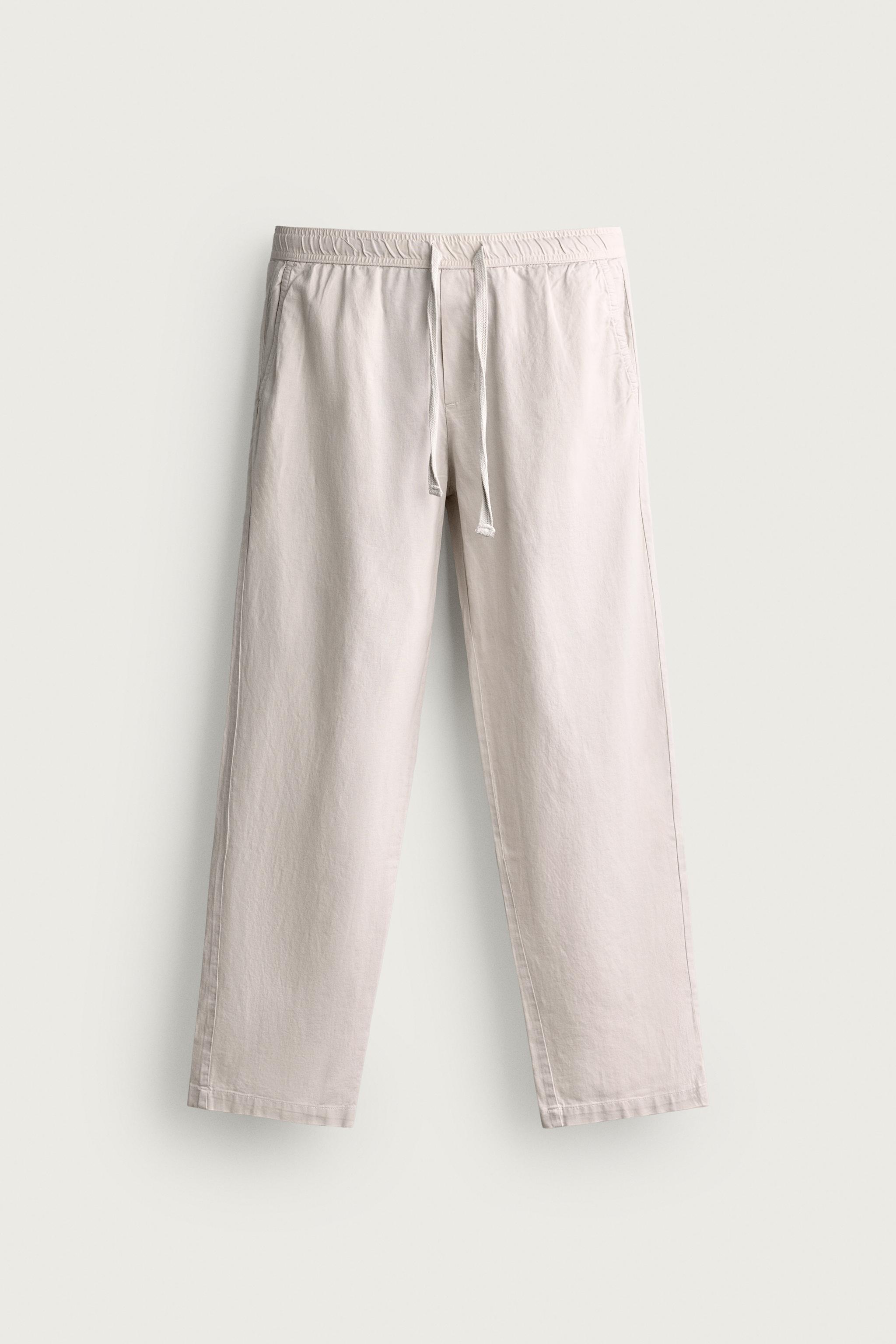 COTTON-LINEN RELAXED FIT PANTS — Pearl gray