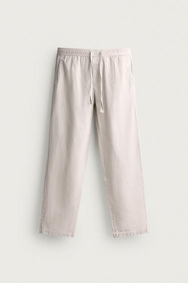 БРЮКИ RELAXED FIT ИЗ СМЕСИ ХЛОПКА — ЖЕМЧУЖНО-СЕРЫЙ от Zara