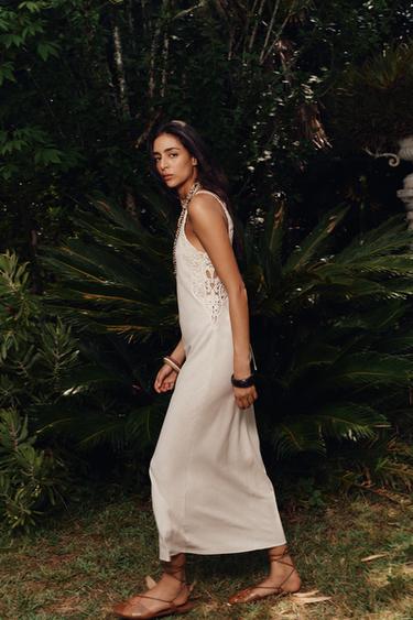 ROBE MIDI BIMATIÈRE CROCHET Beige clair ZARA France