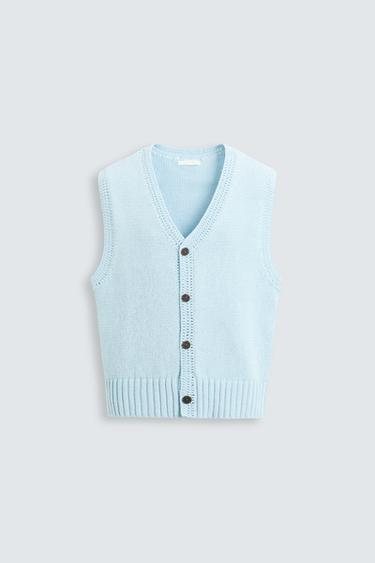 CHALECO PUNTO ALGODÓN - Azul claro de Zara