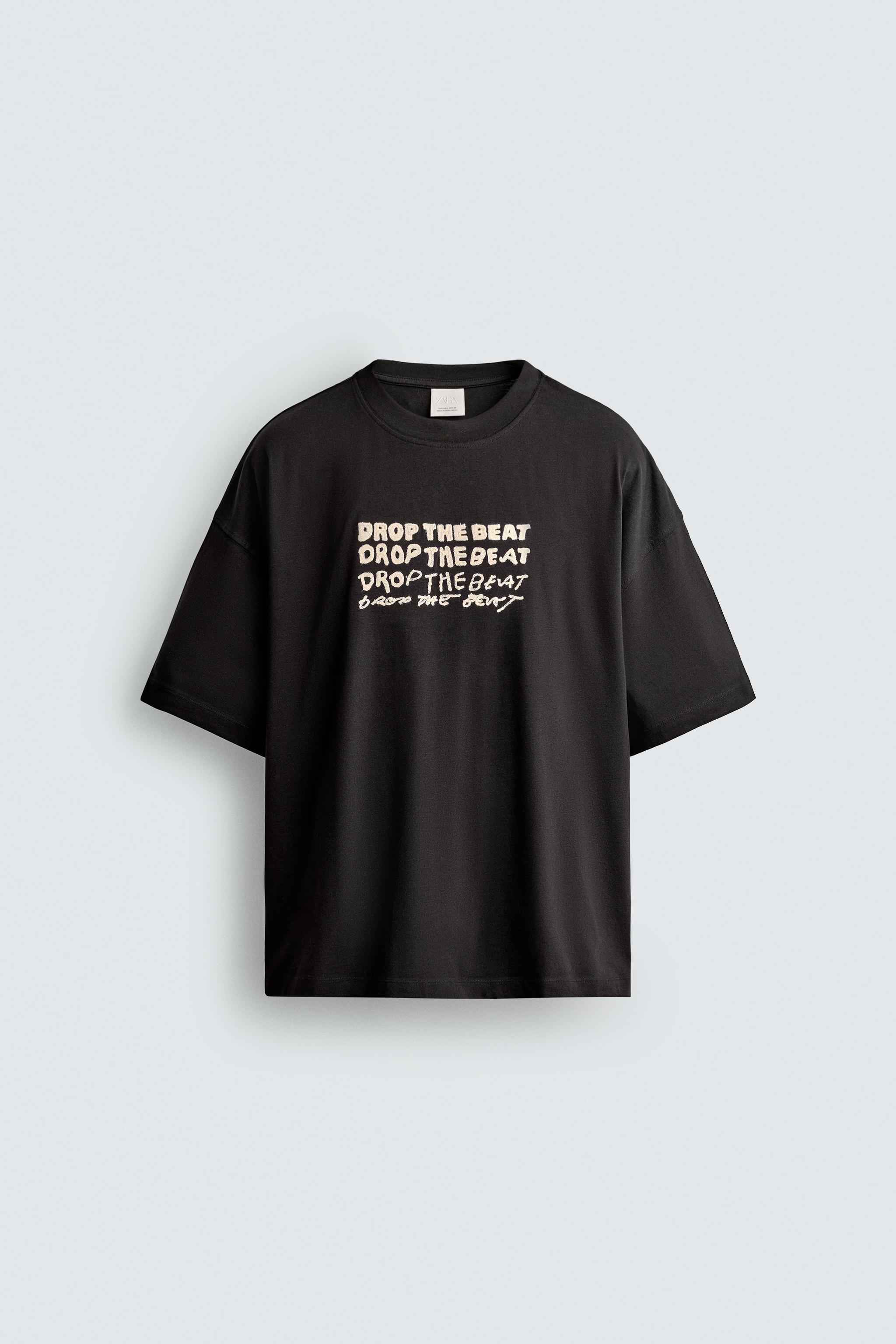 CONTRAST EMBROIDERED T-SHIRT - Black | ZARA South Africa