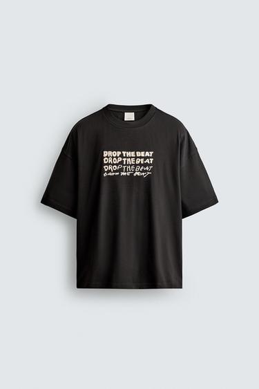 CONTRAST EMBROIDERED T-SHIRT - Black by Zara
