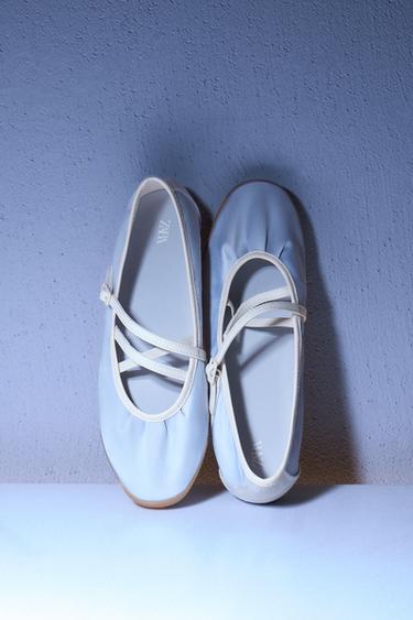 Zara 緞面運動風芭蕾舞鞋 - 淺藍色