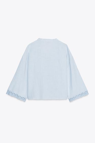 CHEMISE COURTE EN DENTELLE - Bleu ciel de Zara - Image 3