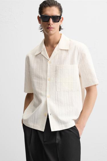 CHEMISE EN JACQUARD À RAYURES - Blanc de Zara - Image 4