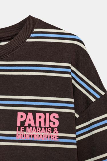 T-SHIRT RAYURES INSCRIPTION - Brown Stripes de Zara - Image 5
