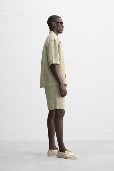 BERMUDA RAYURES LIN - VISCOSE - écru/vert kaki de Zara - Image 3