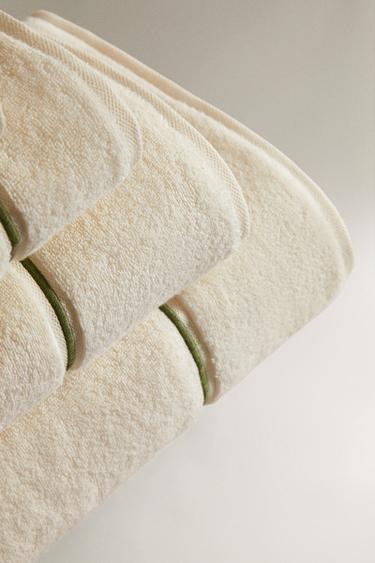 EMBROIDERED TRIM BATH TOWEL - mid khaki by Zara - Image 1