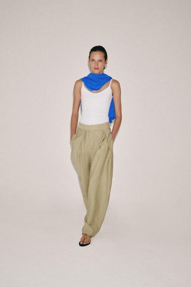 БРЮКИ WIDE-LEG С ЗАЩИПАМИ — ZW COLLECTION — СВЕТЛО-ОЛИВКОВЫЙ от Zara — изображение 0